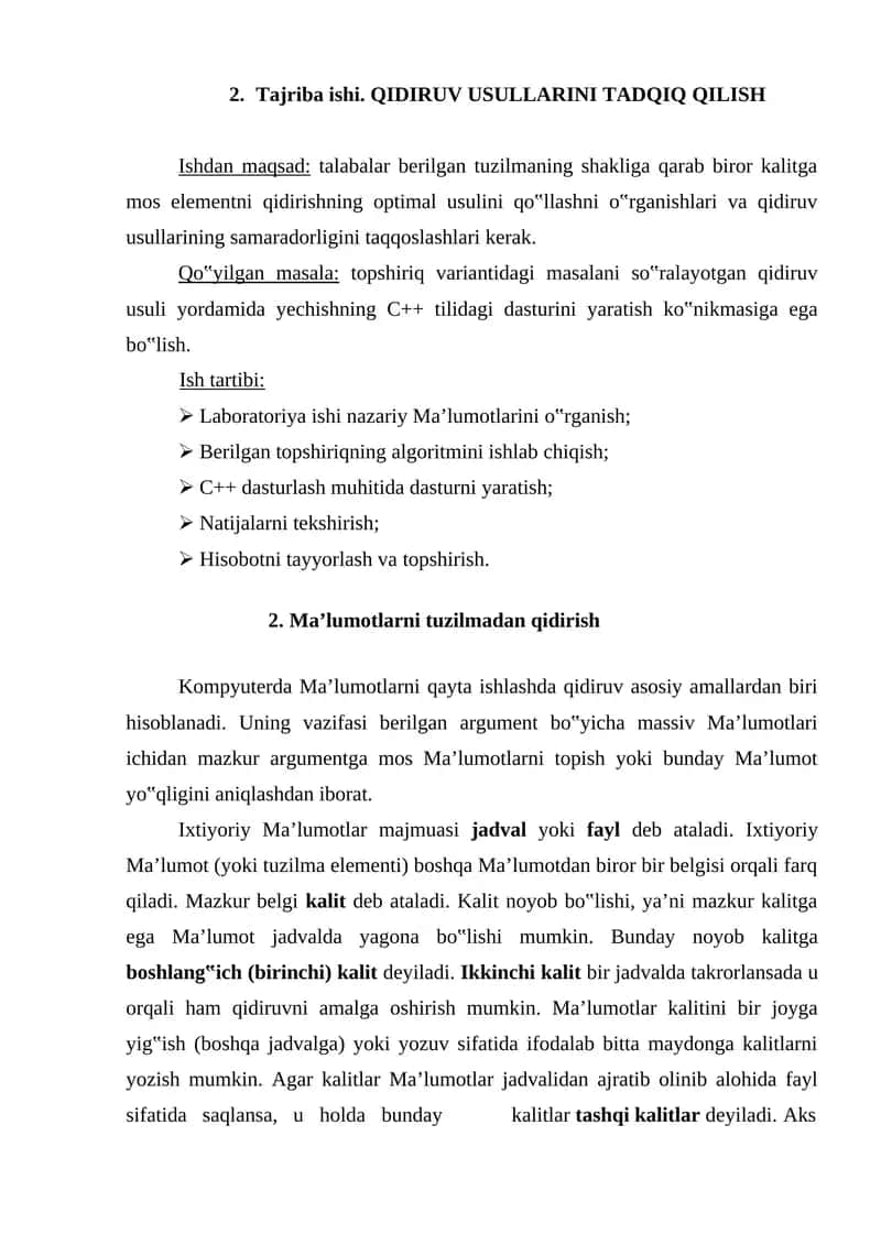 Qidiruv usullarini tadqiq qilish