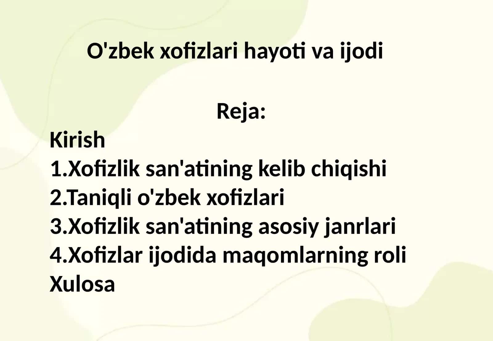 O'zbek xofizlari hayoti va ijodi