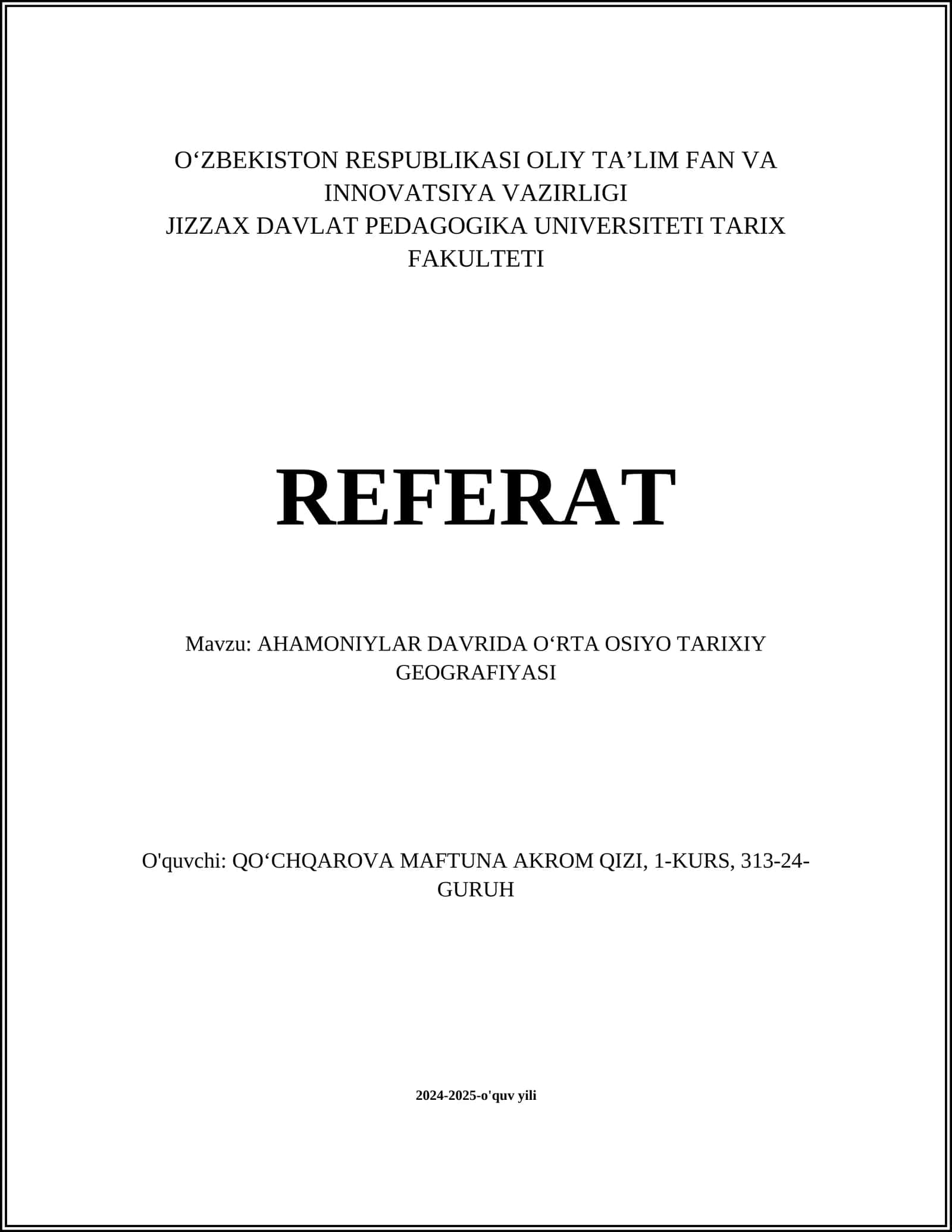 AHAMONIYLAR DAVRIDA OʻRTA OSIYO TARIXIY GEOGRAFIYASI