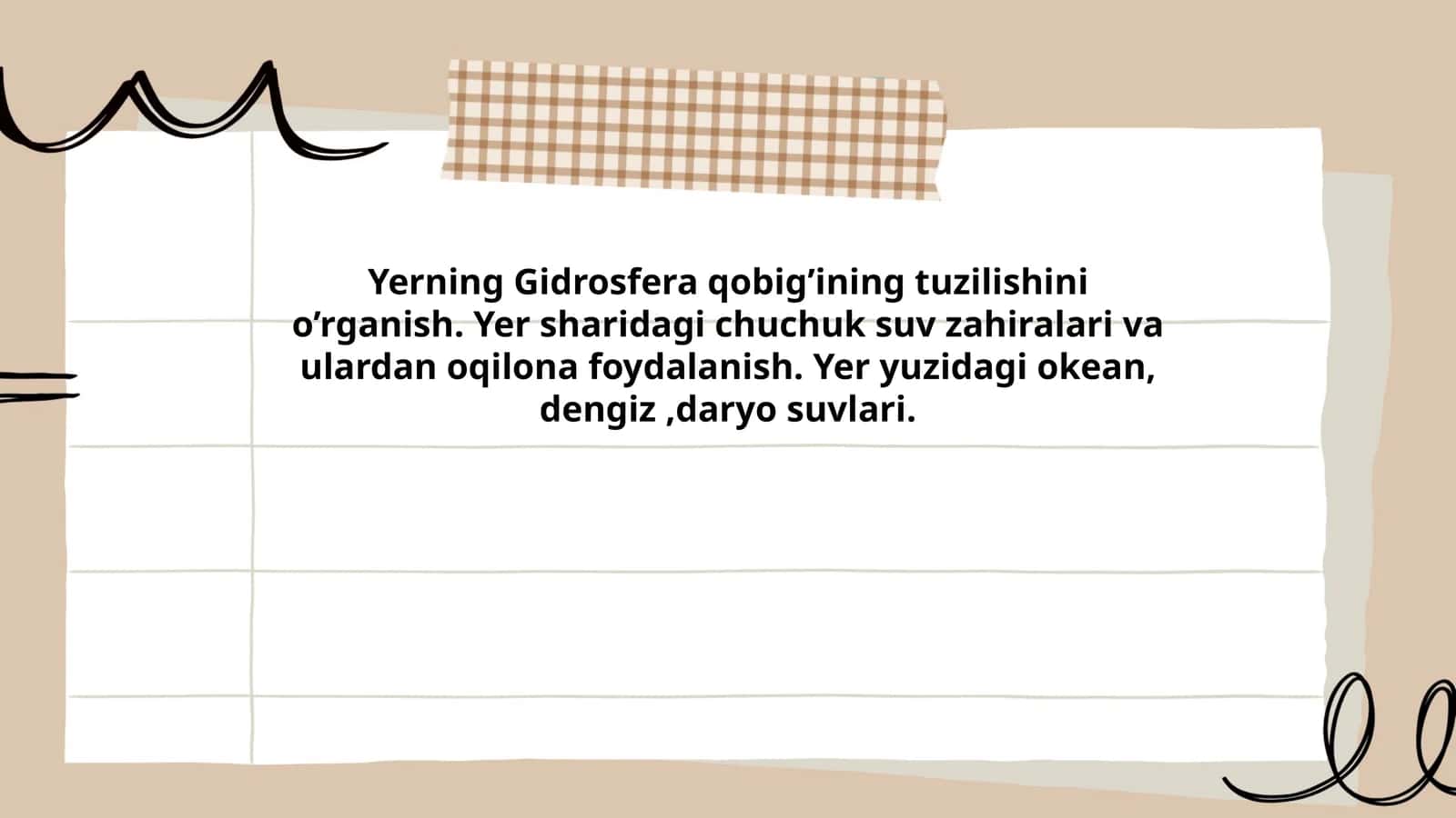 Yerning Gidrosfera qobig’ining tuzilishi