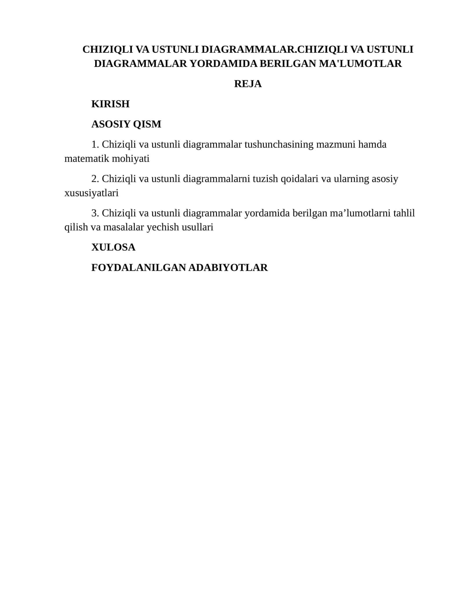 Chiziqli va ustunli diagrammalar