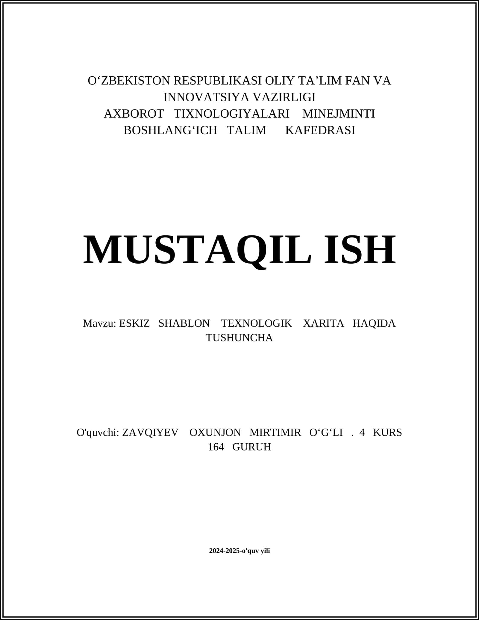 ESKIZ SHABLON TEXNOLOGIK XARITA HAQIDA TUSHUNCHA