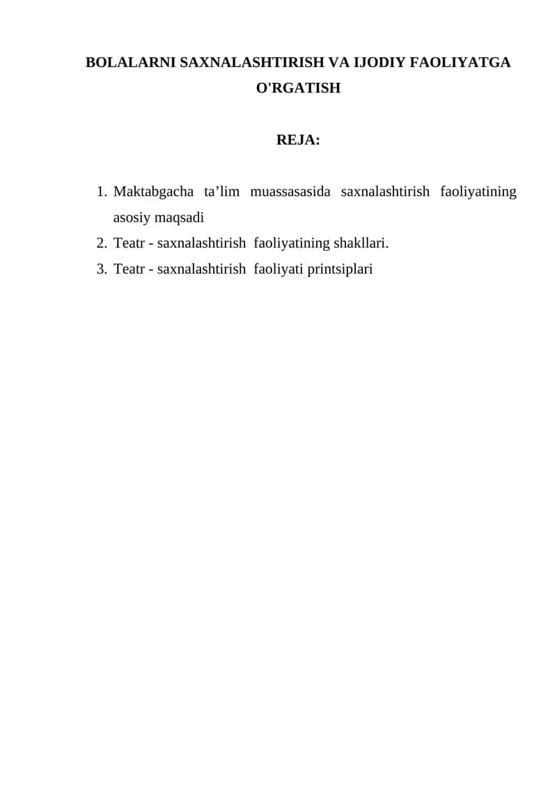 Teatr - Saxnalashtirish Faoliyati