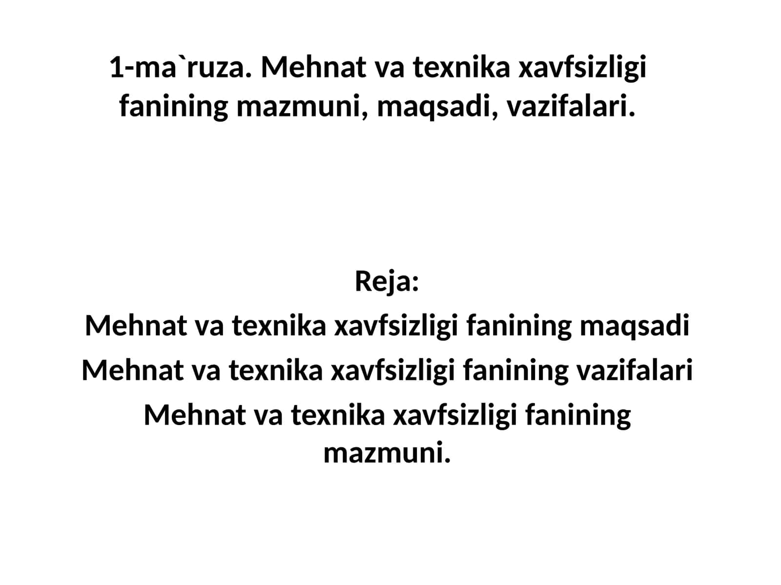 Mehnat va texnika xavfsizligi fani