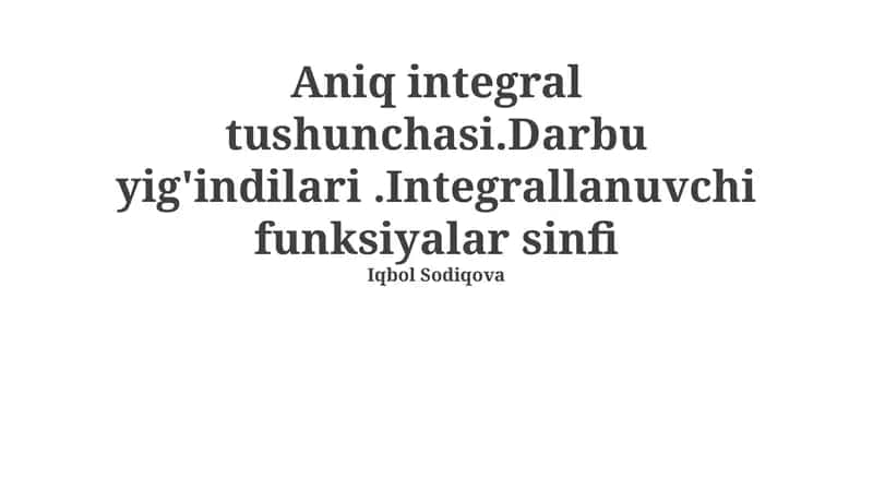 Aniq integral tushunchasi