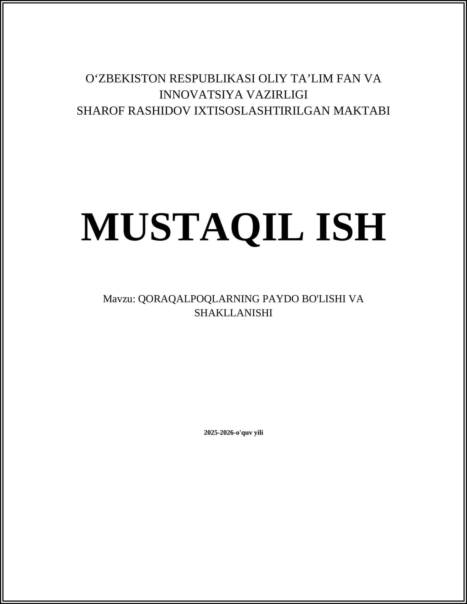QORAQALPOQLARNING PAYDO BO'LISHI VA SHAKLLANISHI