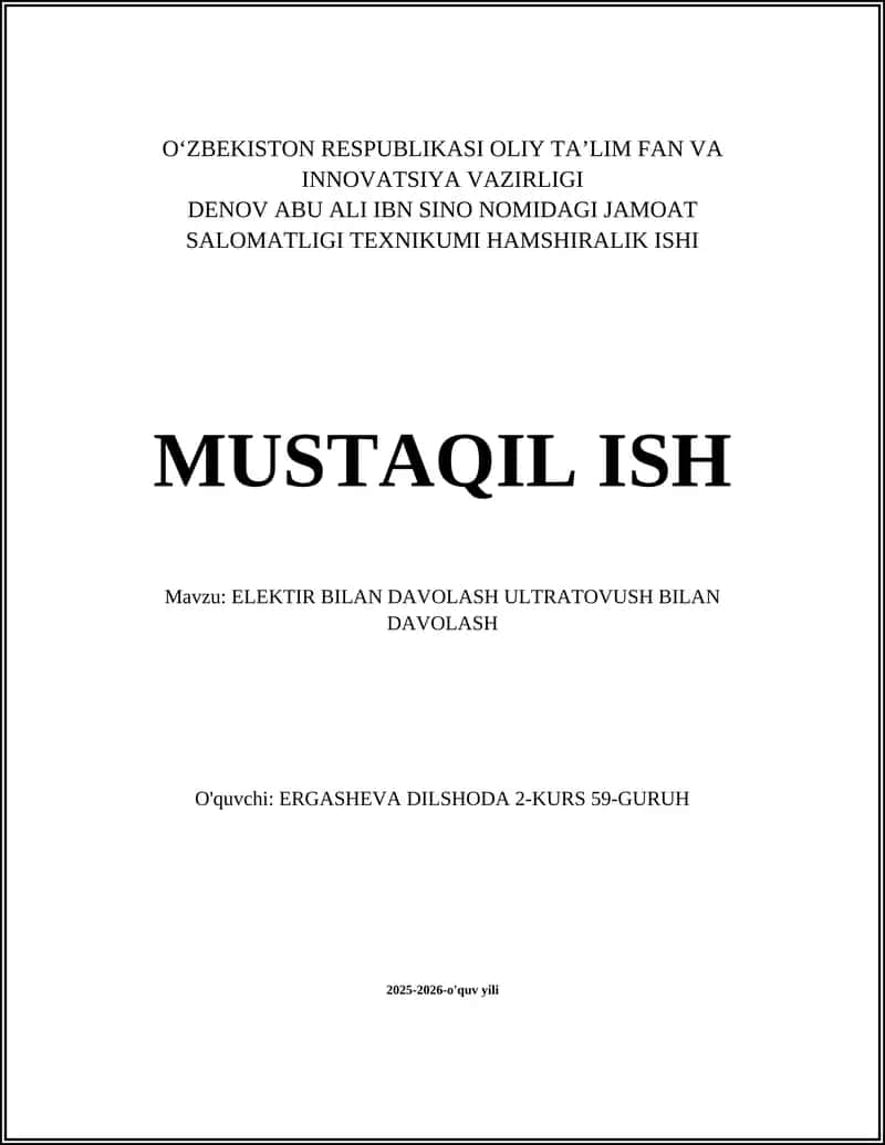 ELEKTR BILAN DAVOLASH ULTRATOVUSH BILAN DAVOLASH