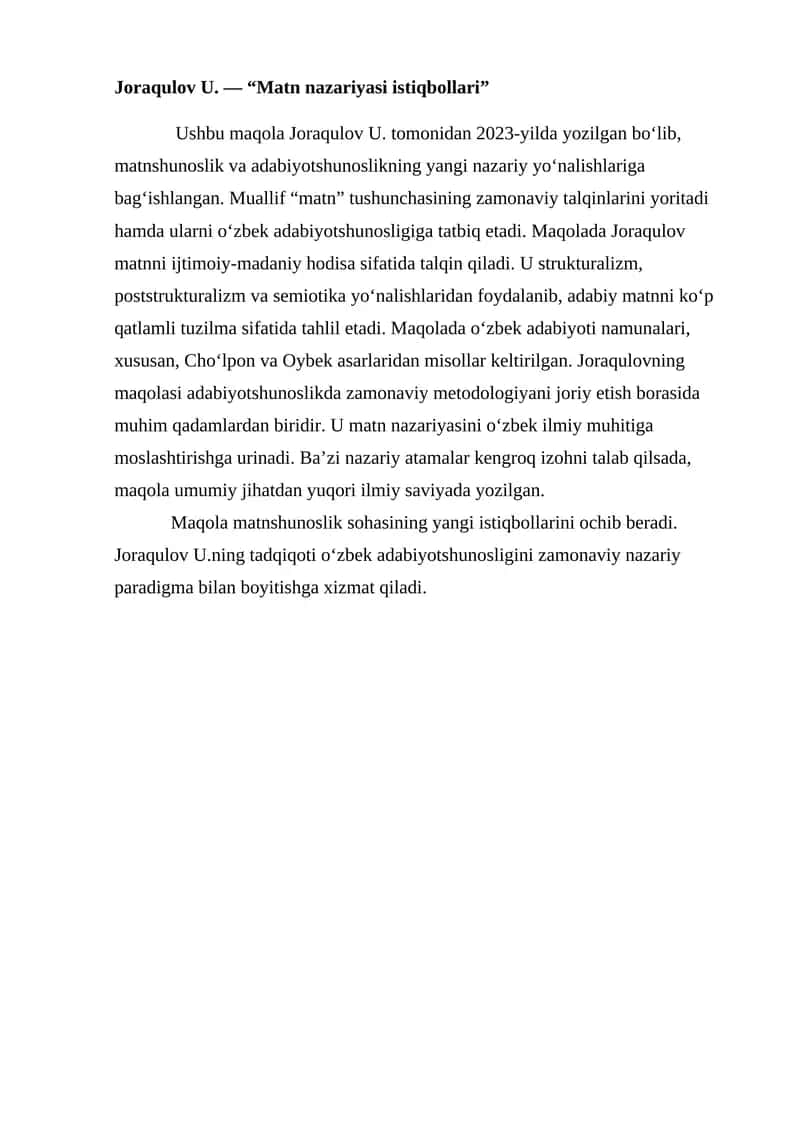 “Matn nazariyasi istiqbollari”