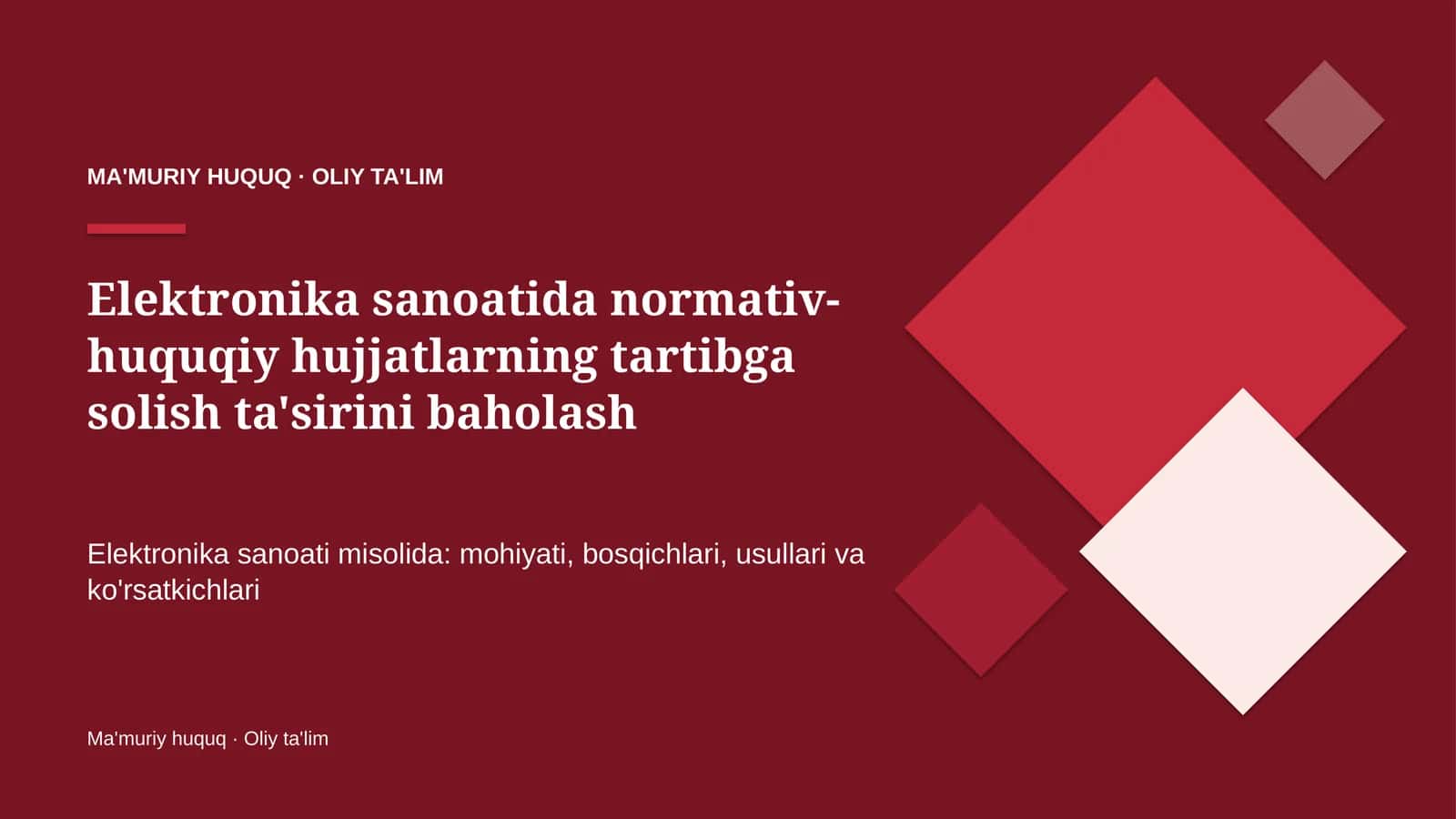 Elektronika sanoatida normativ-huquqiy hujjatlarning tartibga solish ta'sirini baholash