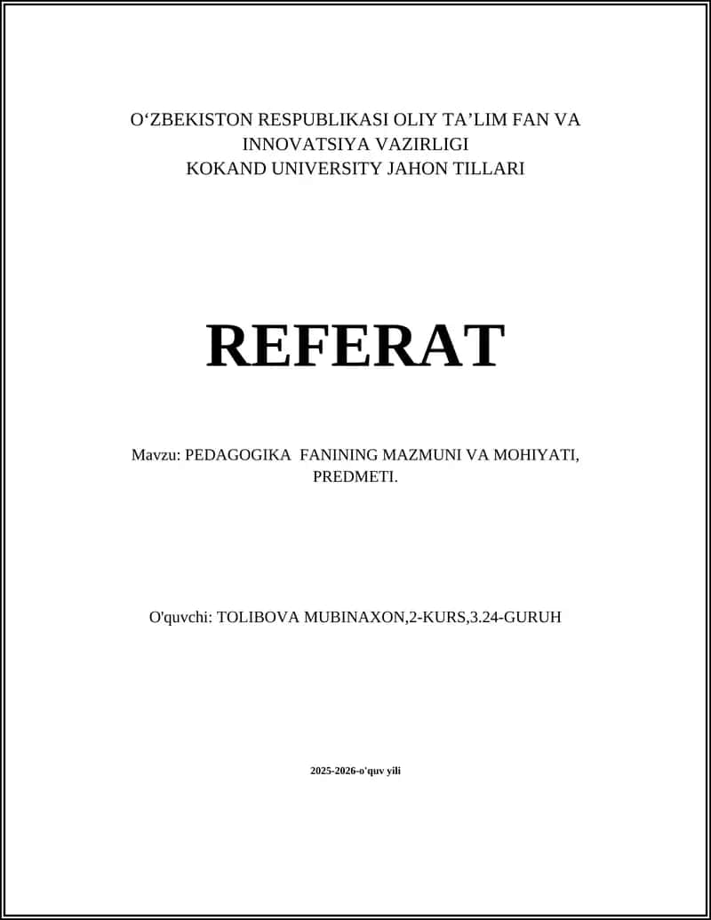 Pedagogika Fanining Mazmuni va Mohiyati