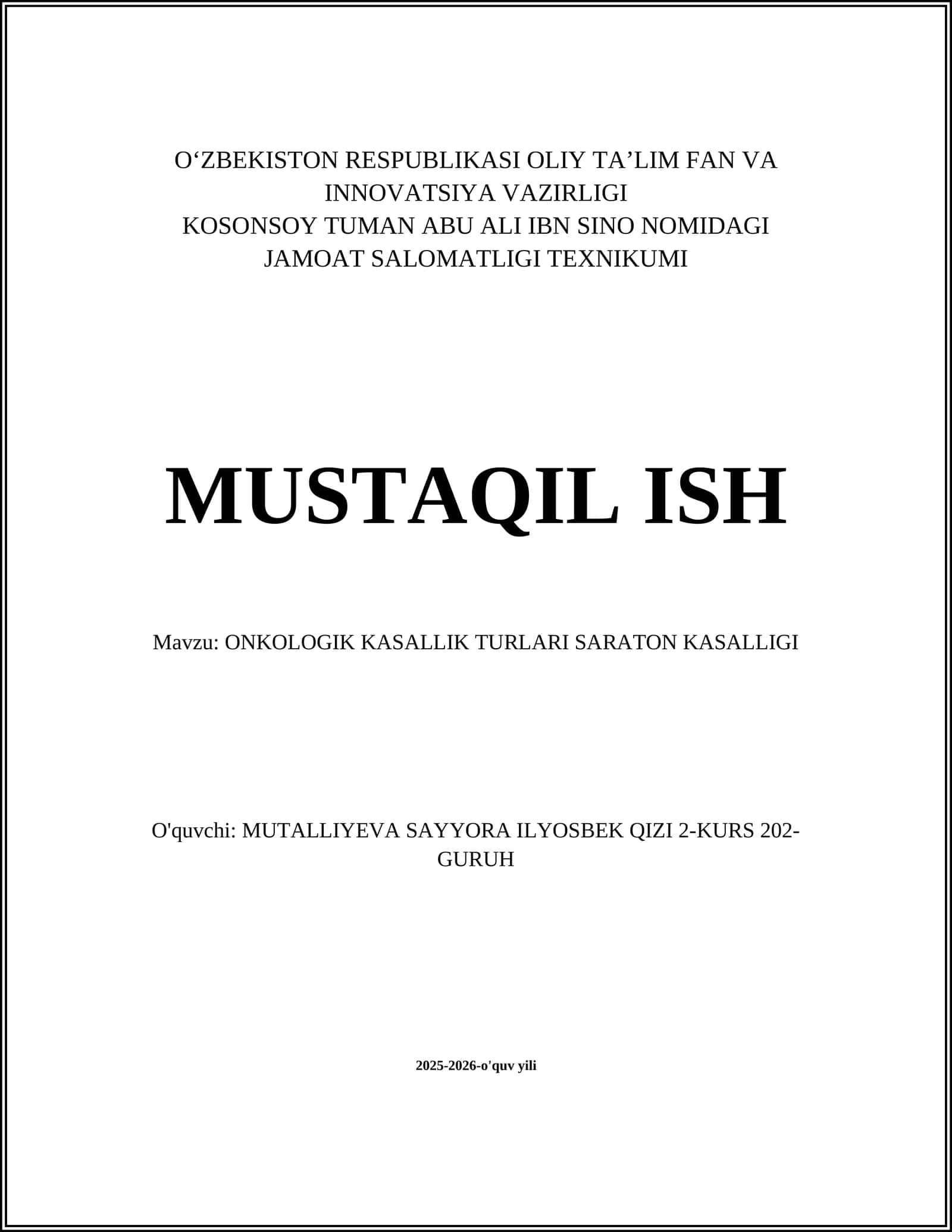 ONKOLOGIK KASALLIK TURLARI SARATON KASALLIGI