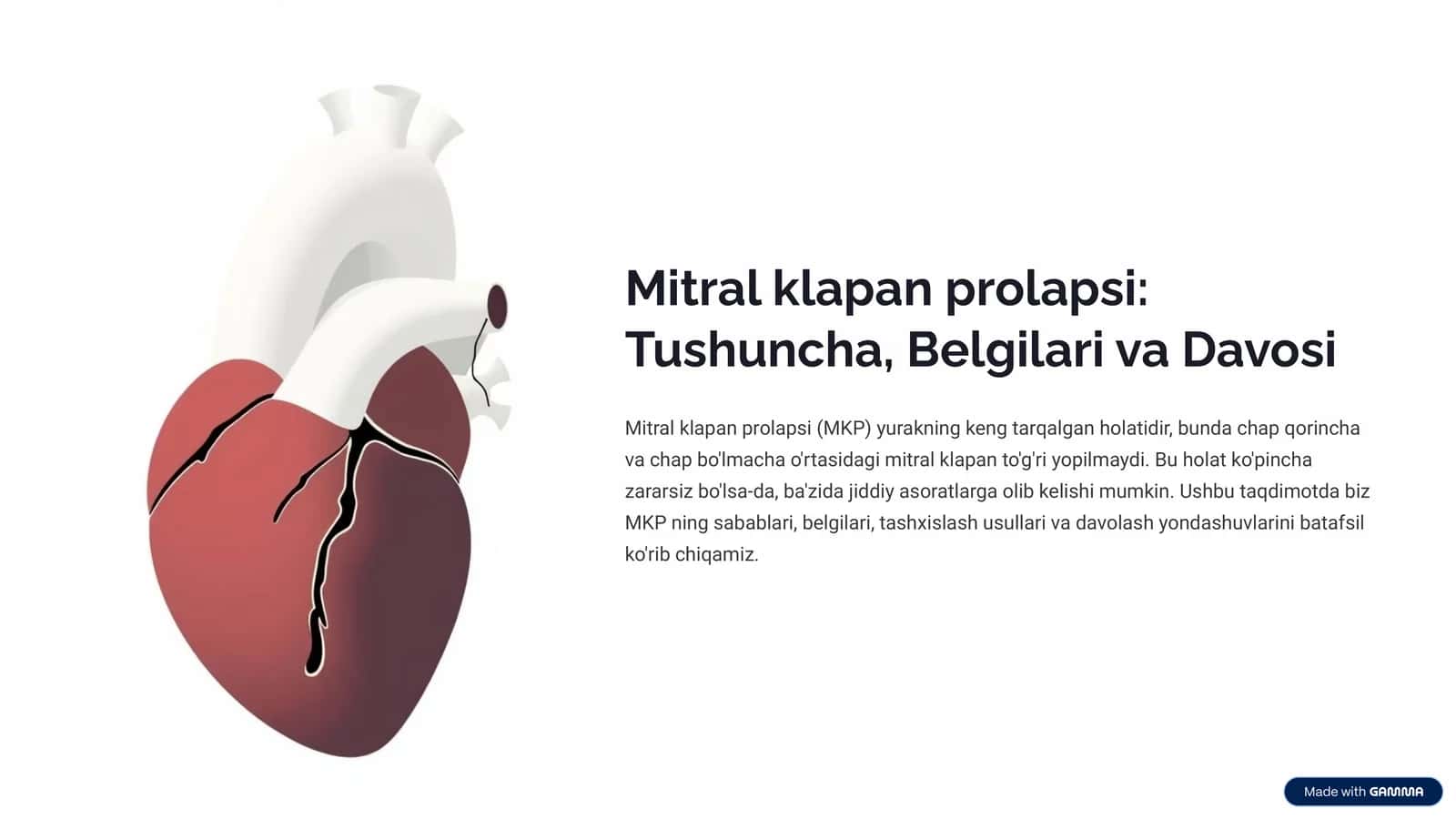 Mitral klapan prolapsi: Tushuncha, Belgilari va Davosi