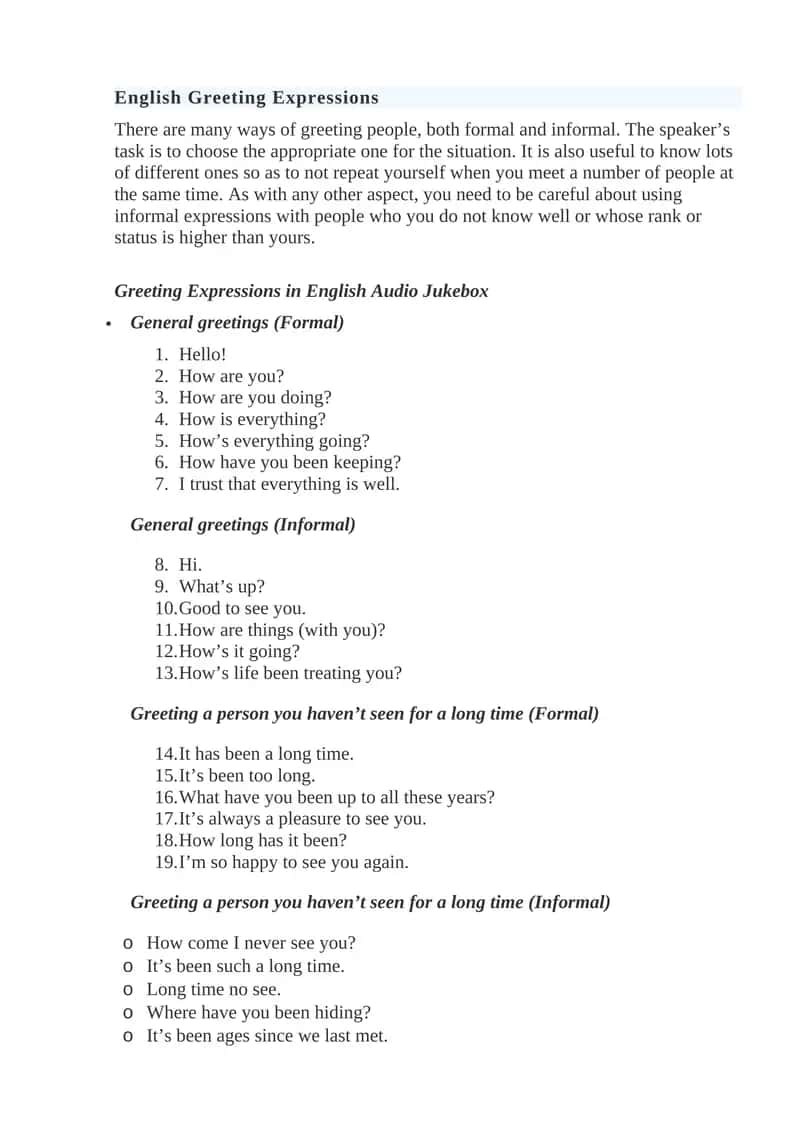 English Greeting Expressions