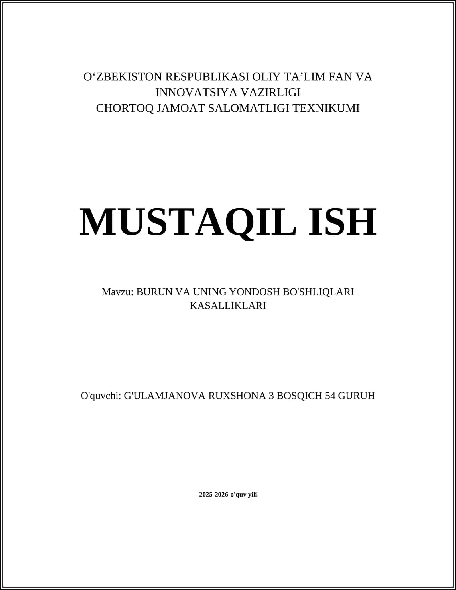 BURUN VA UNING YONDOSH BO'SHLIQLARI KASALLIKLARI