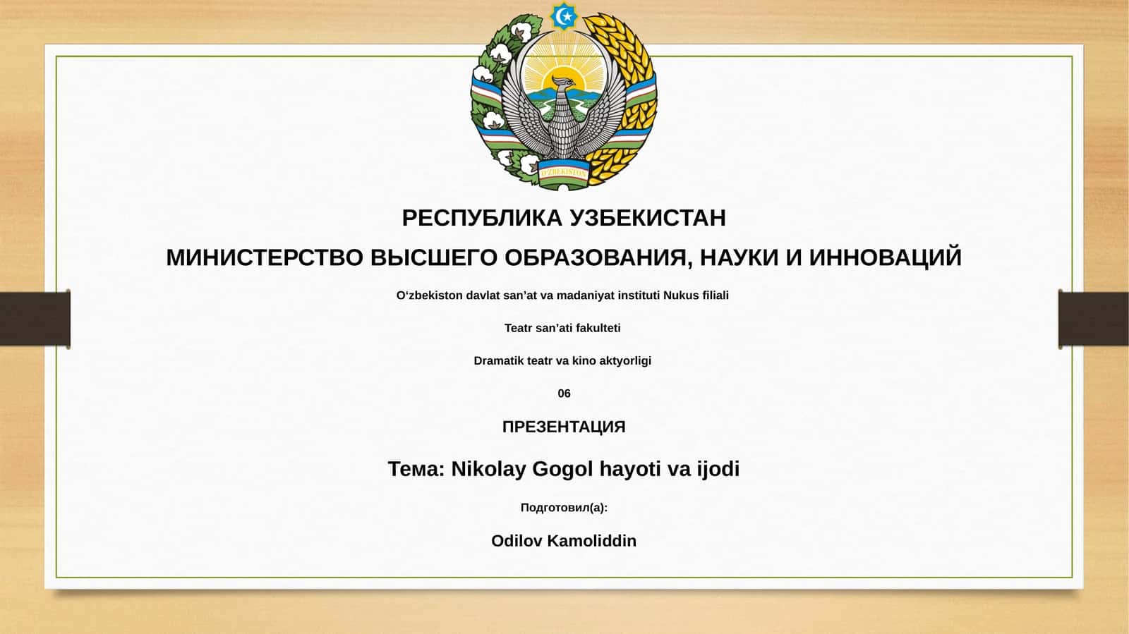Nikolay Gogol hayoti va ijodi
