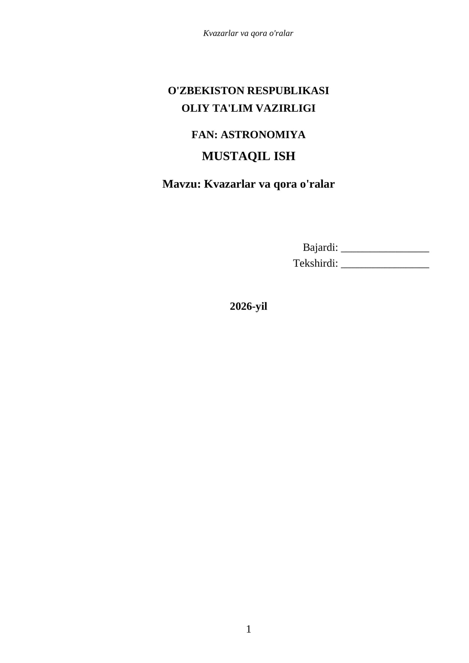 Kvazarlar va qora o'ralar