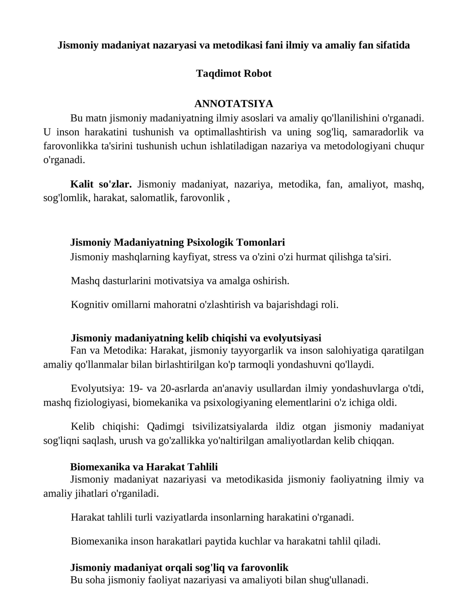Jismoniy madaniyat nazaryasi va metodikasi