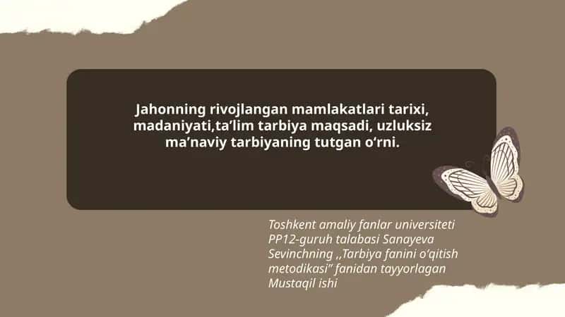 Tarbiya fanini oʻqitish metodikasi