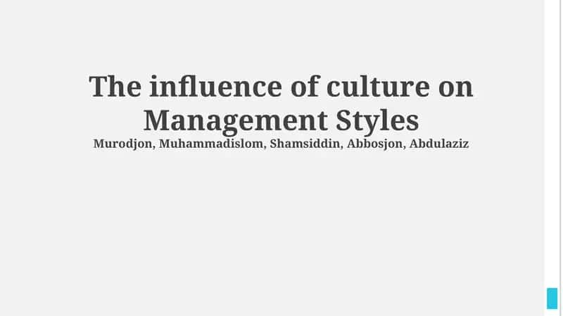 National Culture and Management Styles