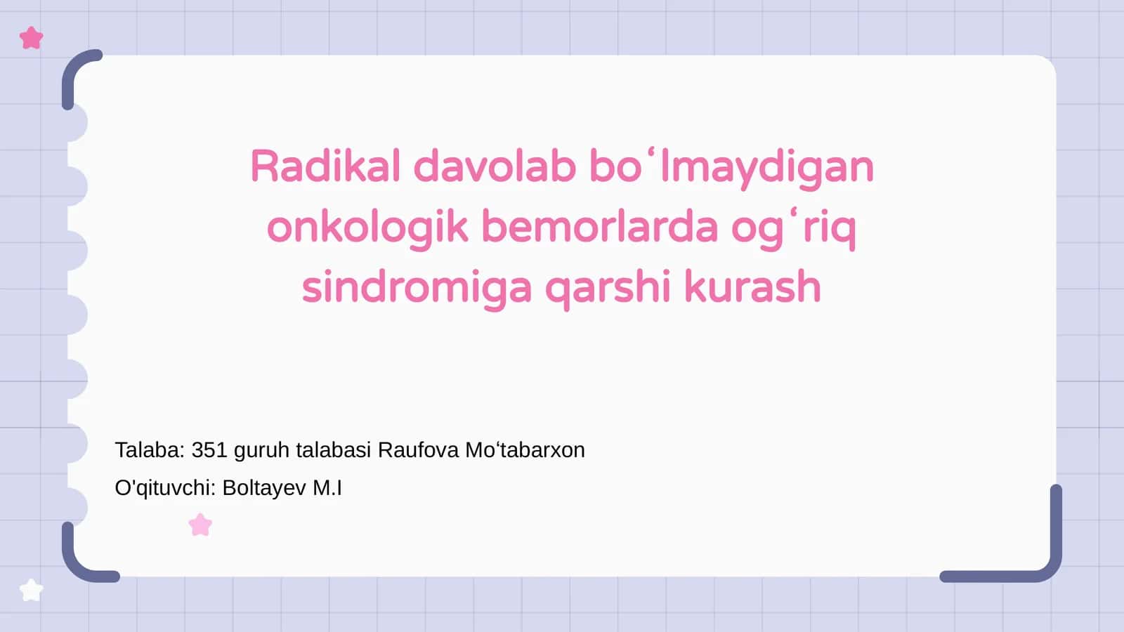 Onkologik bemorlarda Ogʻriq sindromi