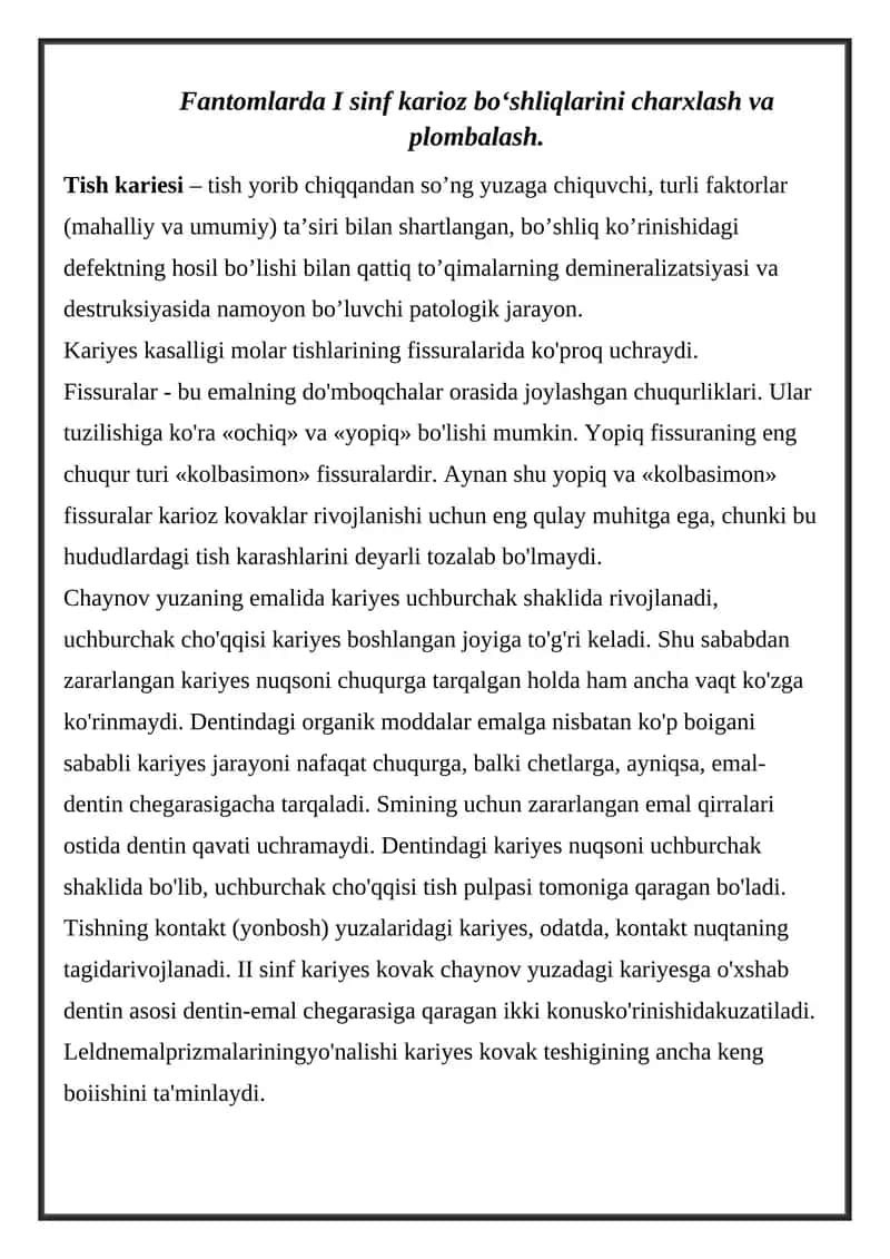 Tish kariyesi shakllariga boy bo‘lgan kovak muhitining patologik asoslanishi