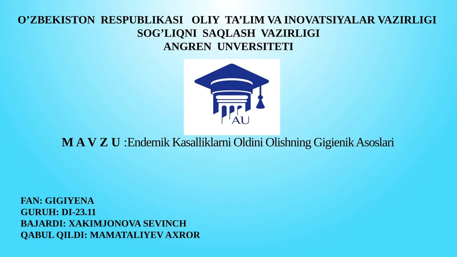 Endemik Kasalliklarni Oldini Olishning Gigienik Asoslari