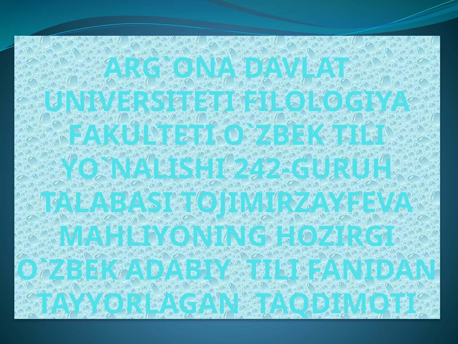 O`zbek adabiy tili fanidan ta'limot