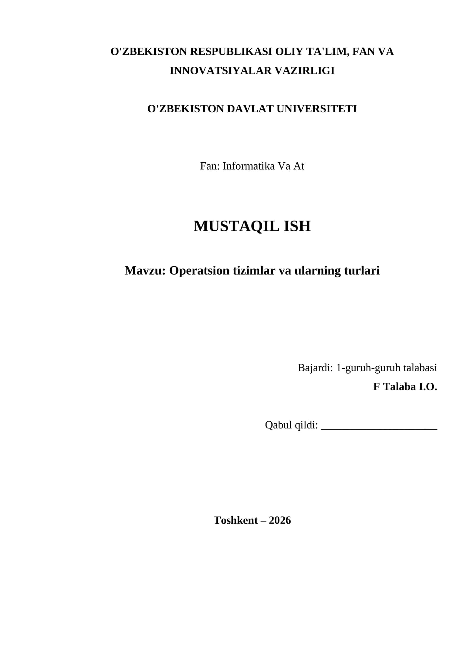 Operatsion tizimlar va ularning turlari