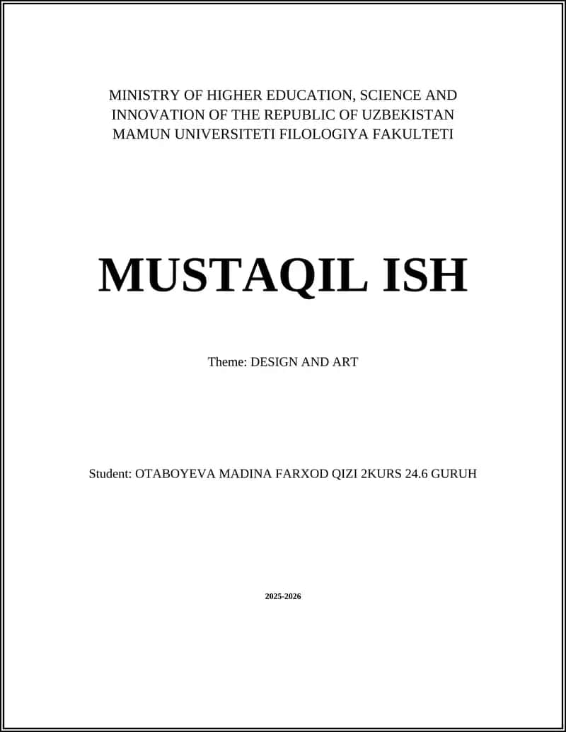 MAMUN UNIVERSITETI FILOLOGIYA FAKULTETI MUSTAQIL ISH