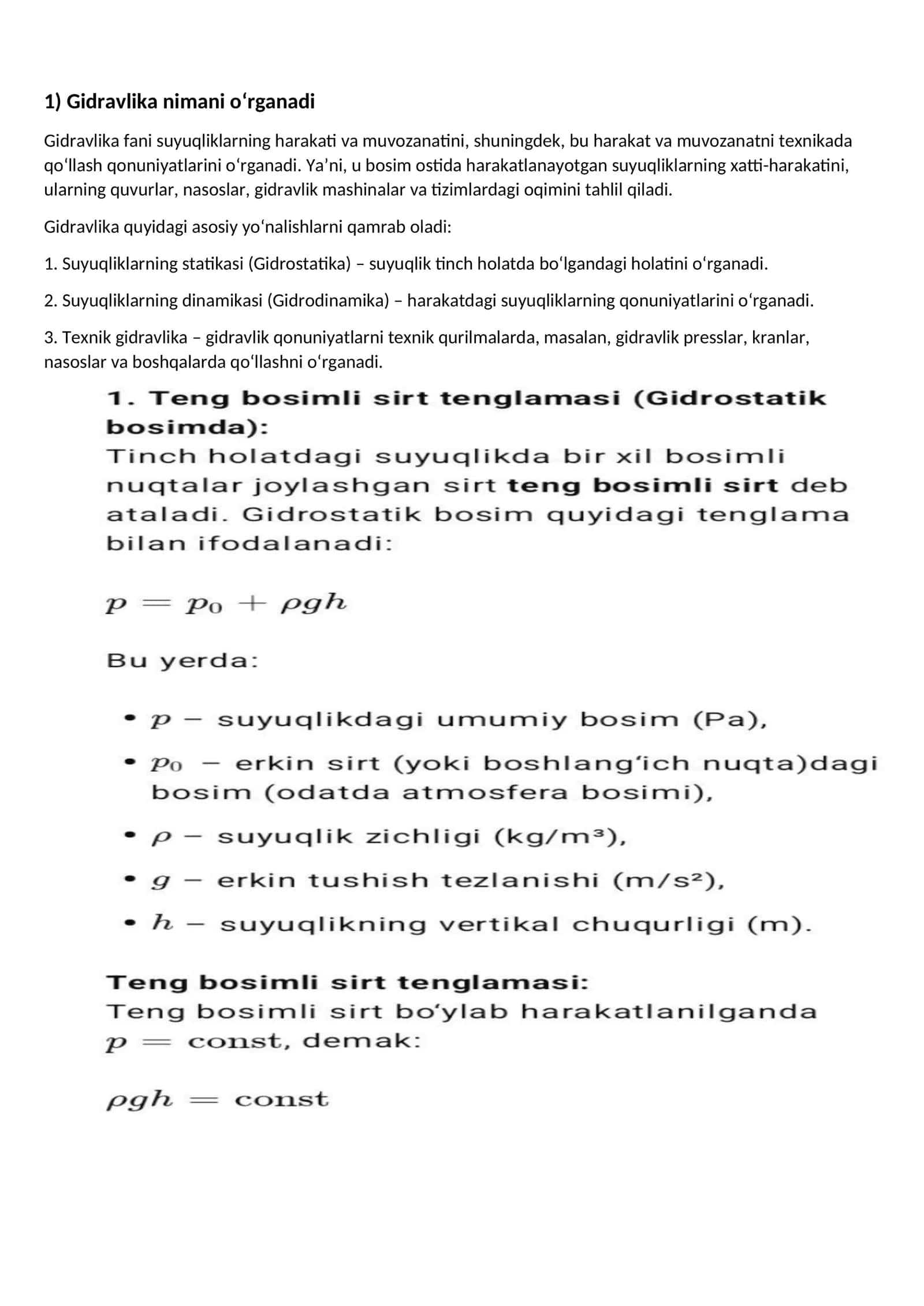 Gidravlika nimani oʻrganadi