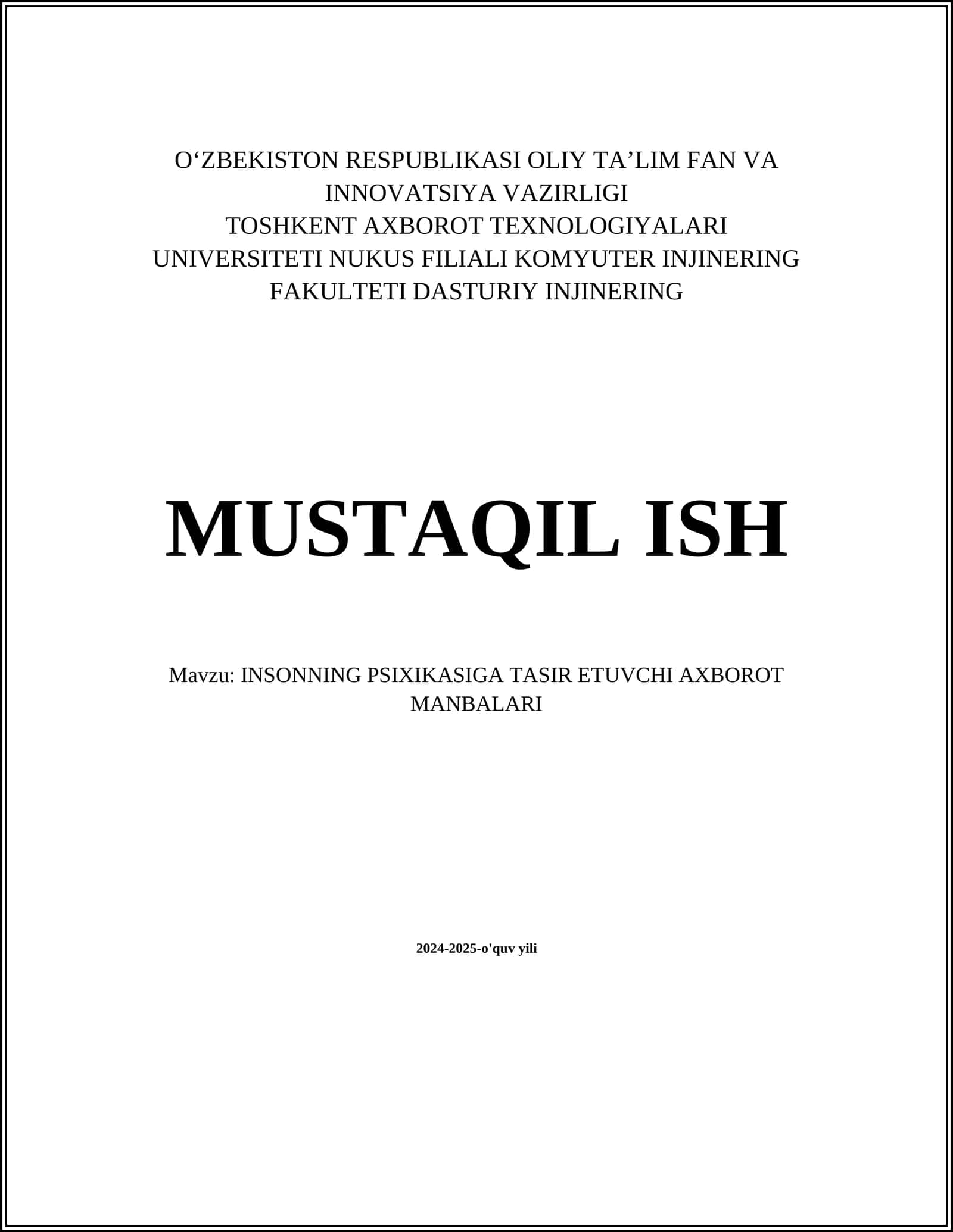 INSONNING PSIXIKASIGA TASIR ETUVCHI AXBOROT MANBALARI