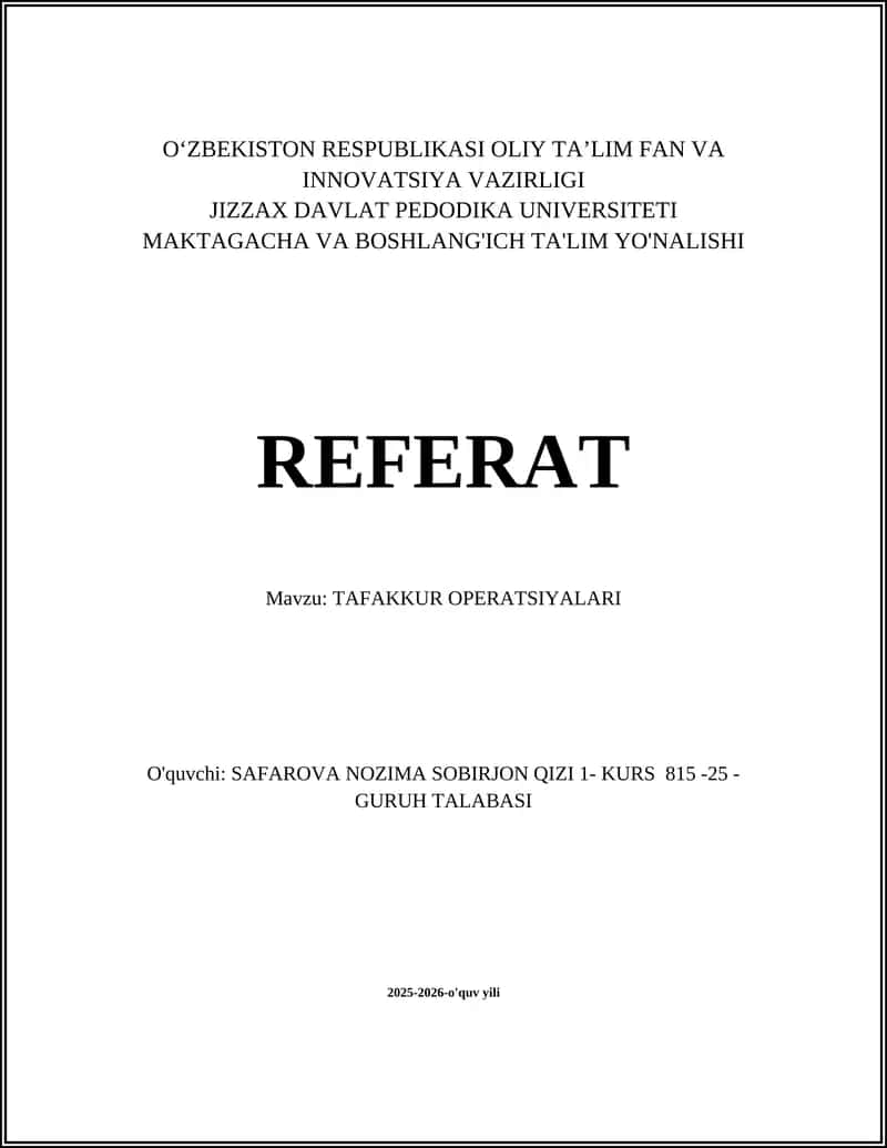 TAFAKKUR OPERATSIYALARI