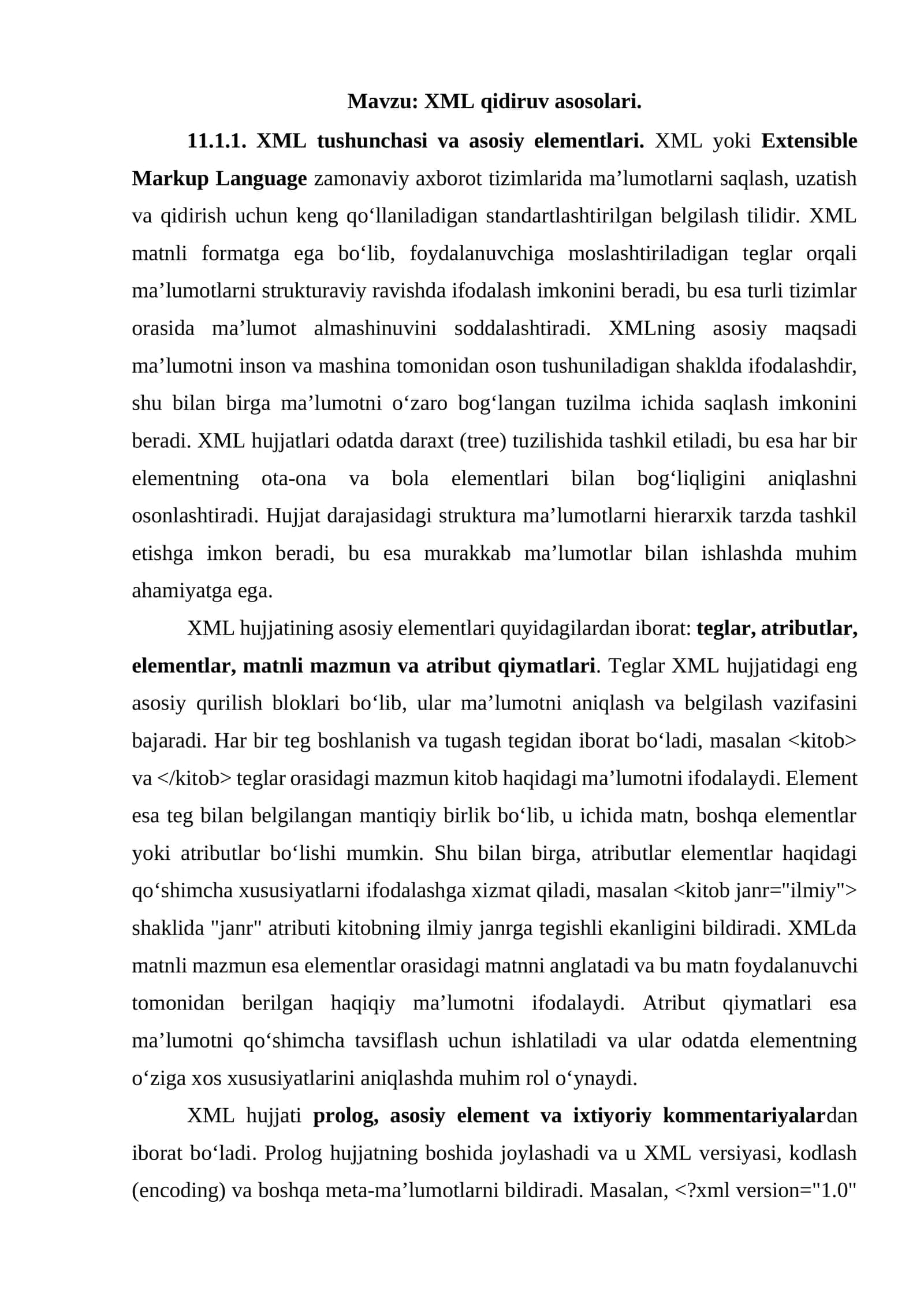 XML qidiruv asosolari