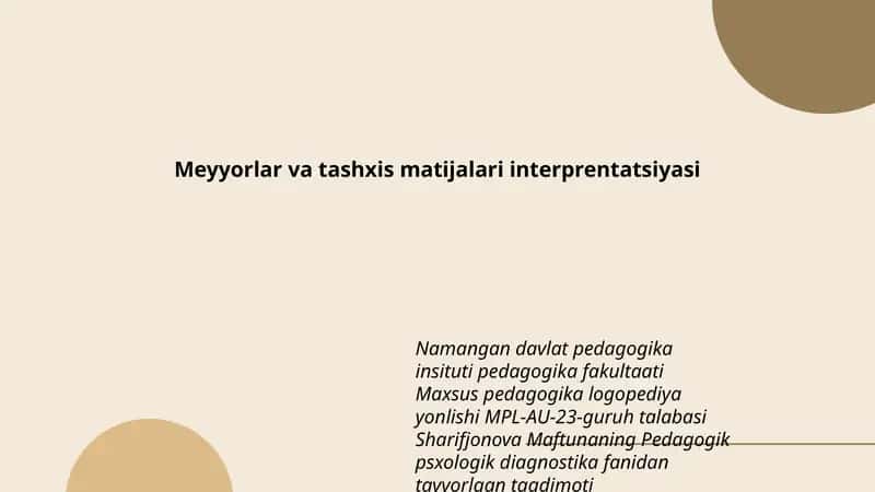 Pedagogik psxologik diagnostika fanidan tayyorlagan taqdimot