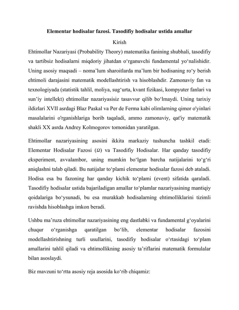 Ehtimollar Nazariyasi (Probability Theory)