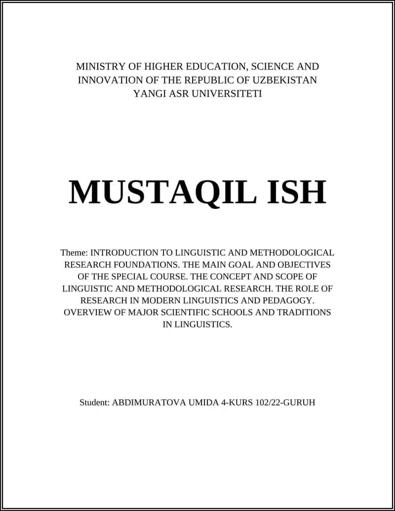 INTRODUCTION TO LINGUISTIC AND METHODOLOGICAL RESEARCH FOUNDATIONS