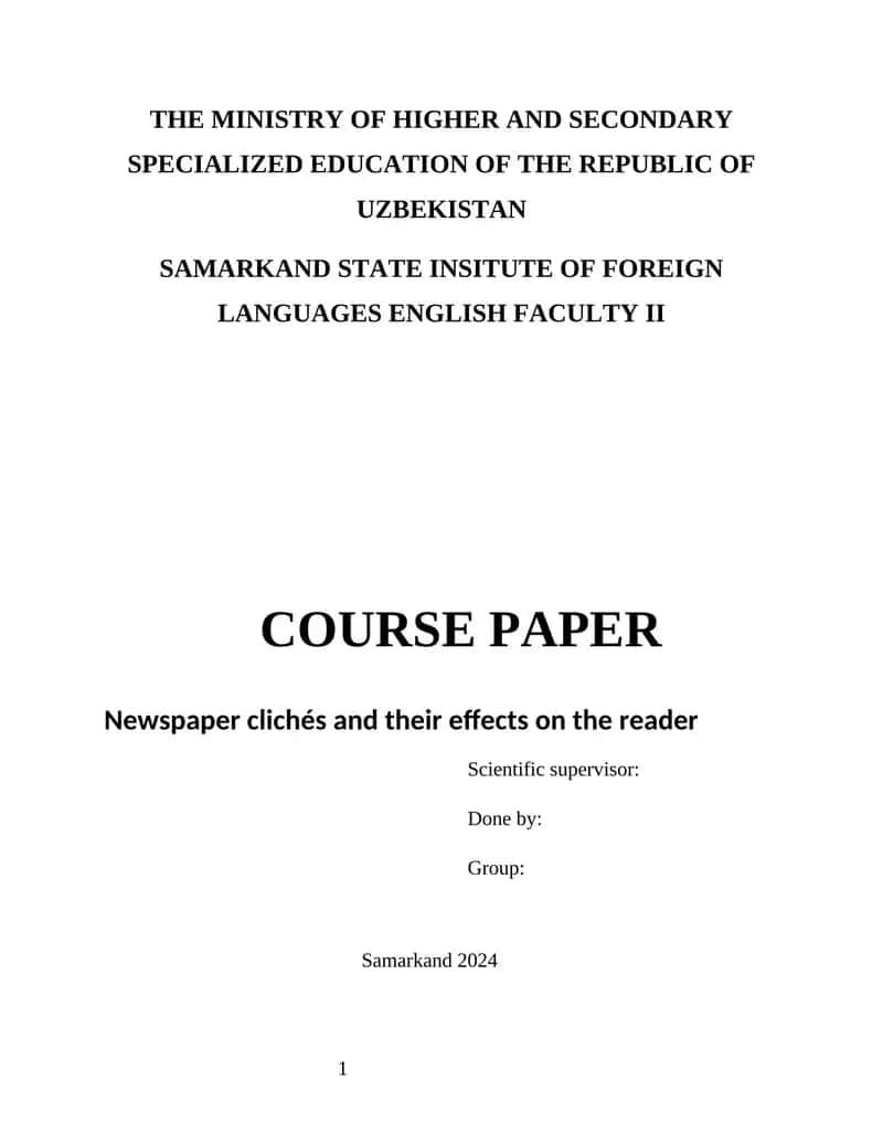 Course Paper on Newspaper Clichés