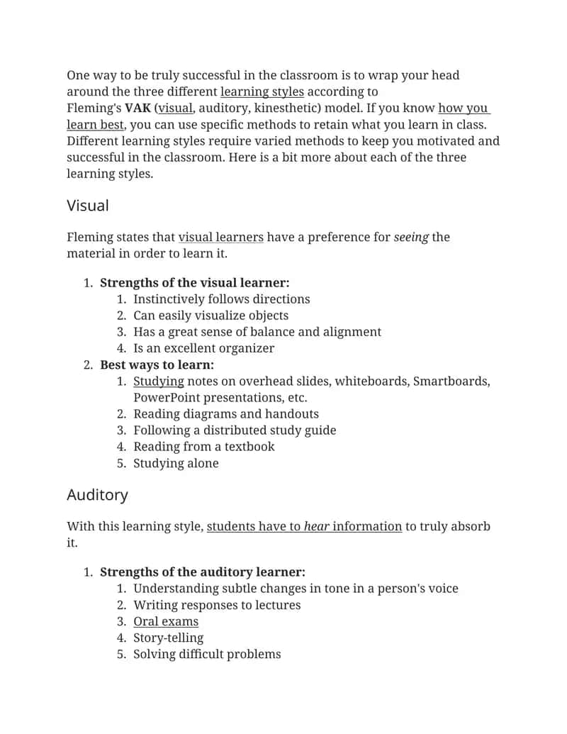 Fleming's VAK Learning Styles