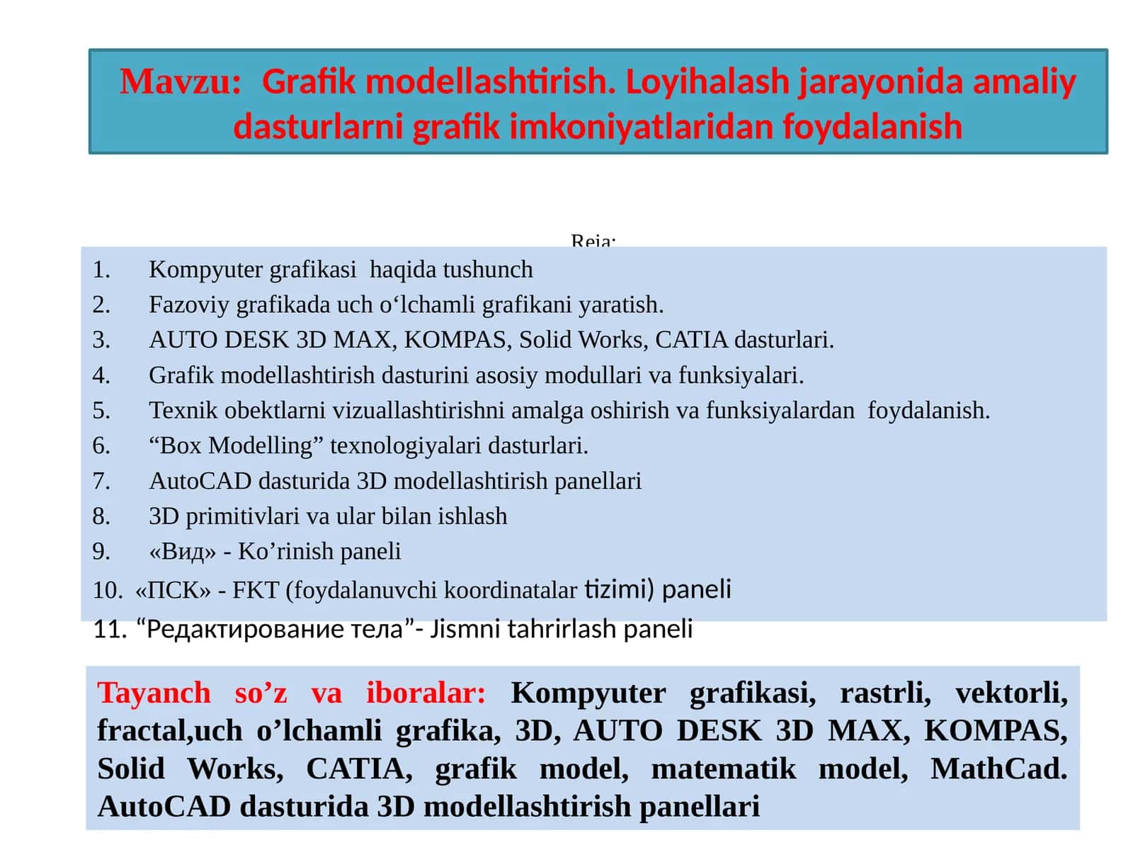 Kompyutergrafikasihaqidatushunch