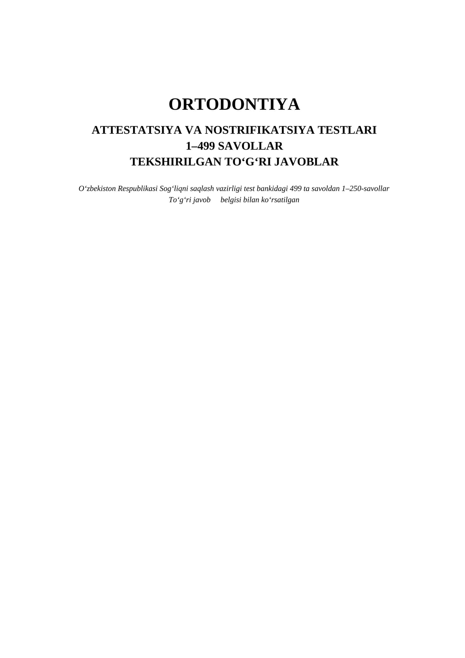 ORTODONTIYA TEST SAVOLLARI