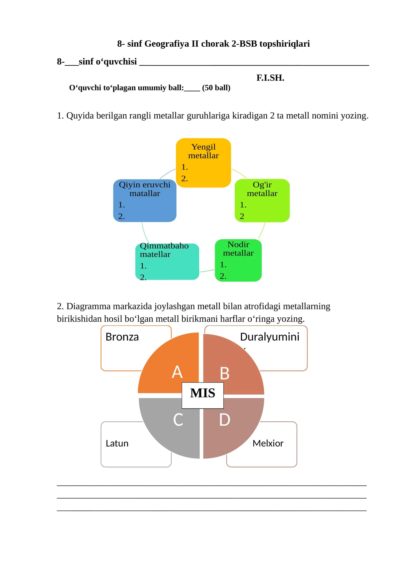 8- sinf Geografiya II chorak 2-BSB topshiriqlari