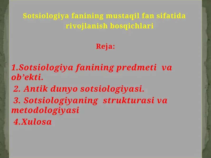 Sotsiologiya fanining rivojlanishi