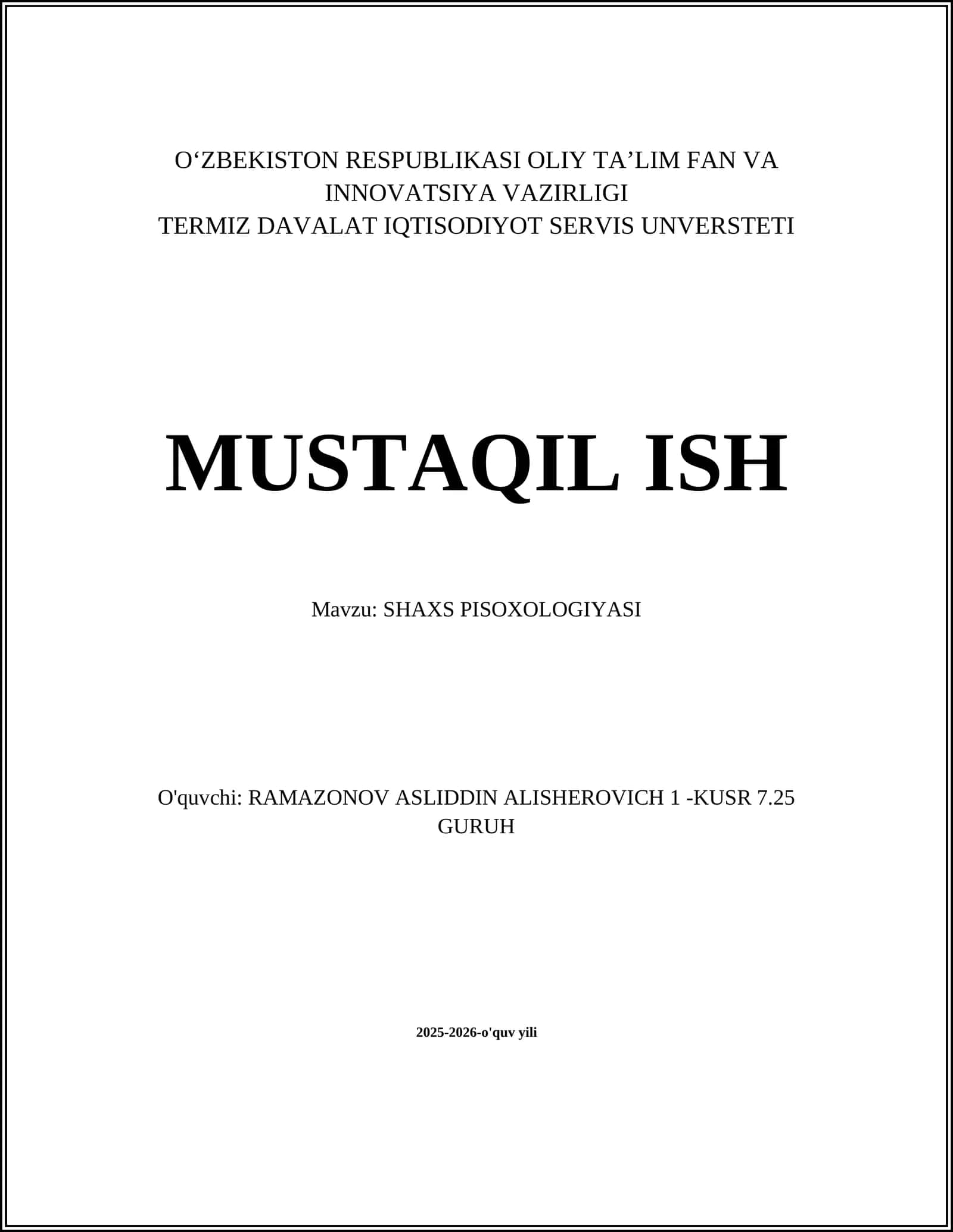 SHAXS PISOXOLOGIYASI