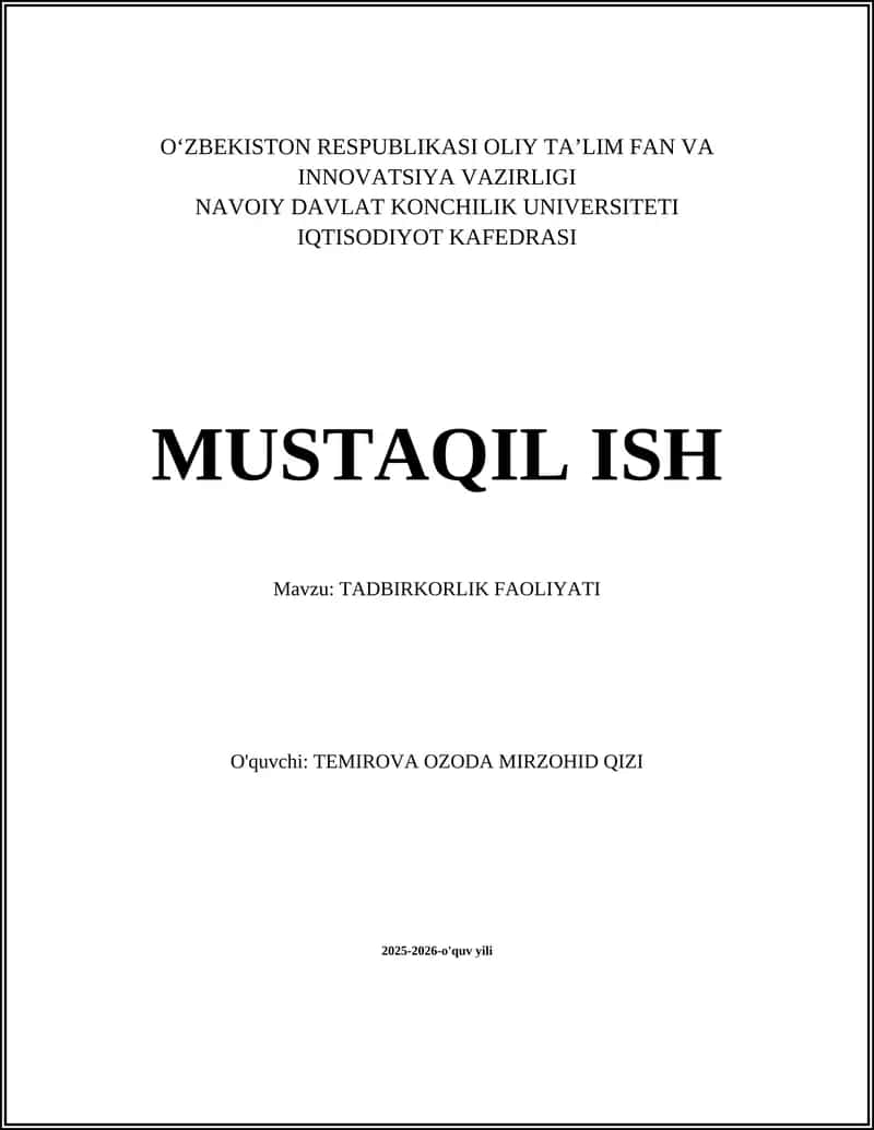 TADBIRKORLIK FAOLIYATI