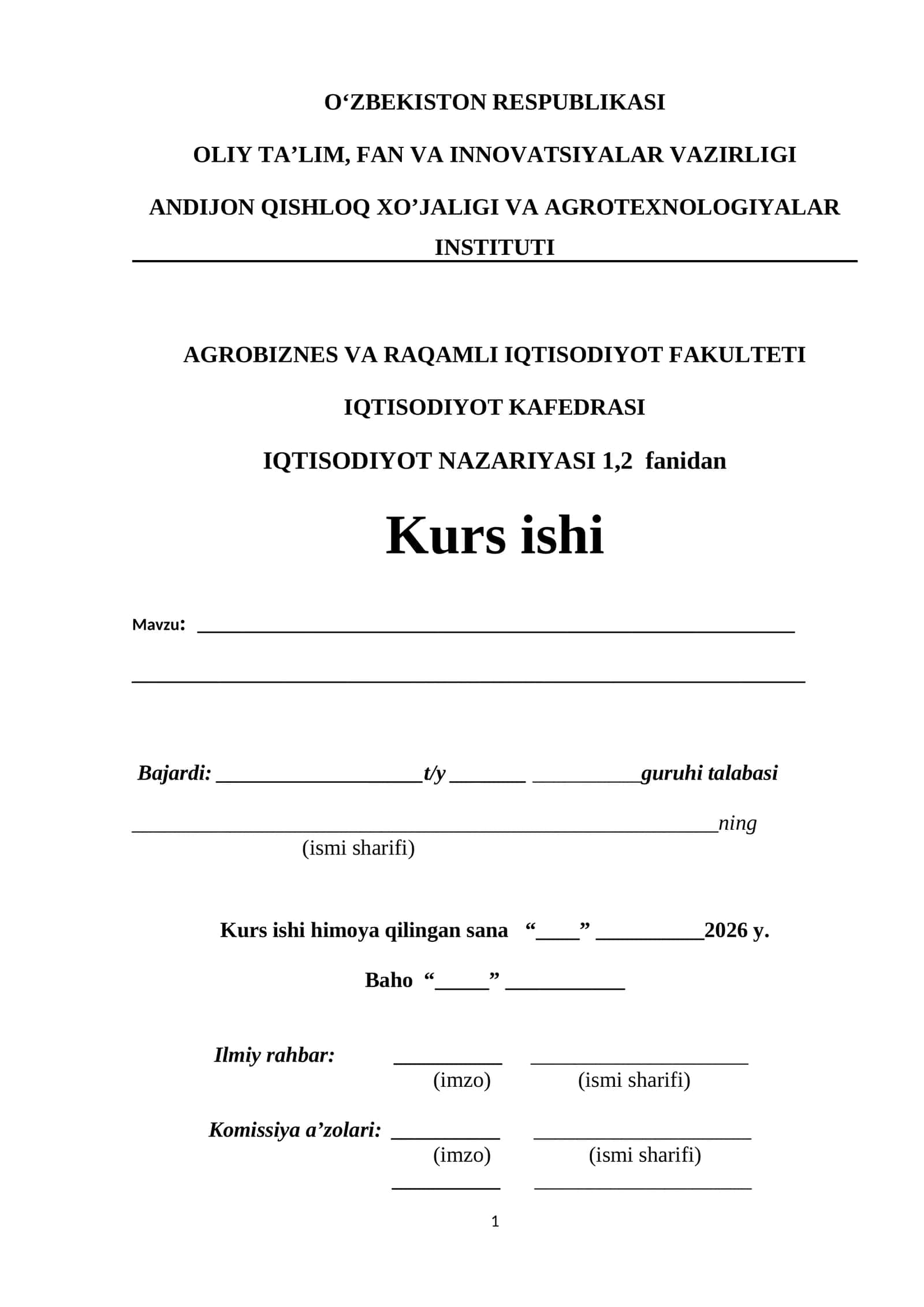 IQTISODIYOT NAZARIYASI 1,2 fanidan