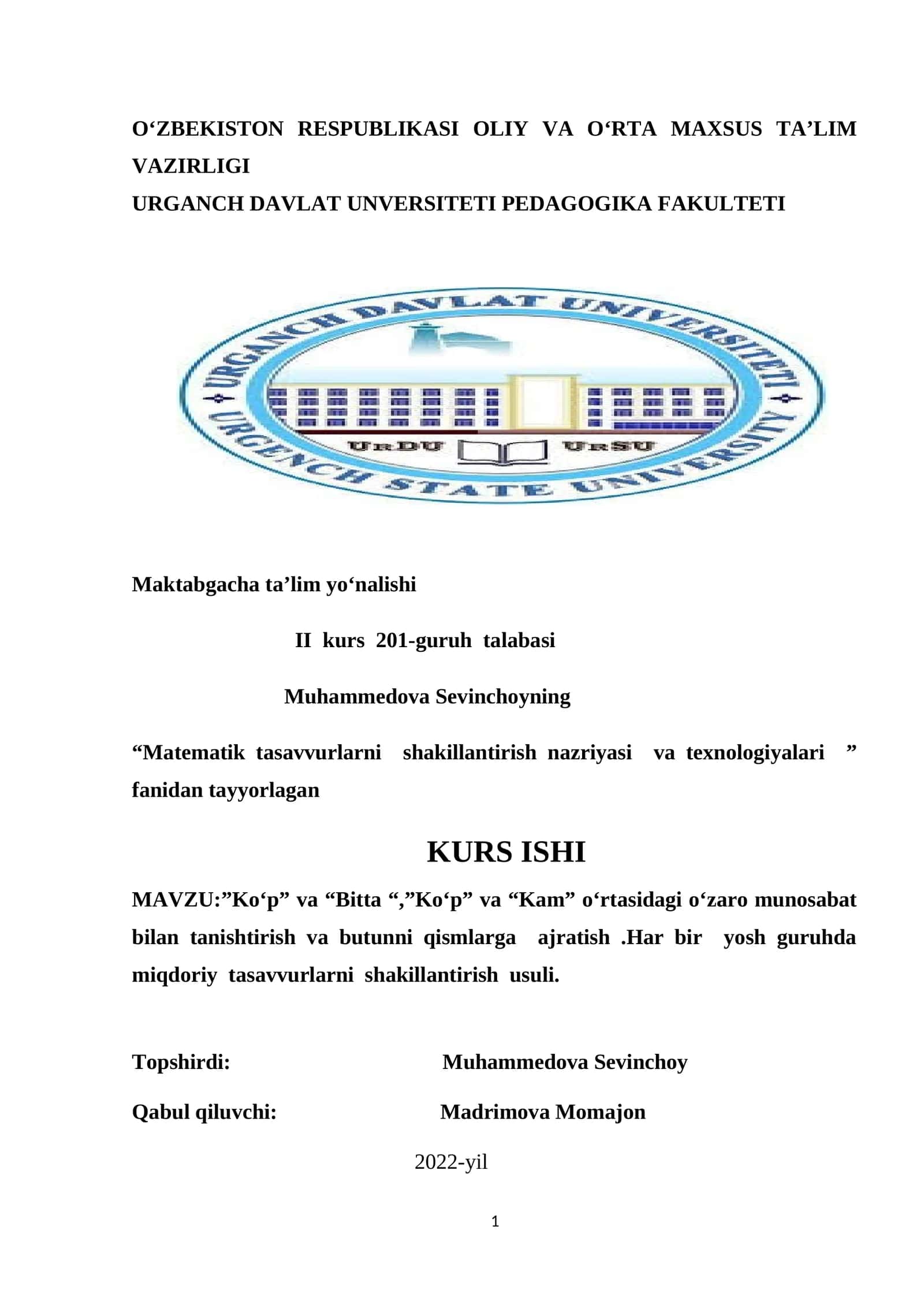 Matematik tasavvurlarni shakillantirish nazriyasi va texnologiyalari