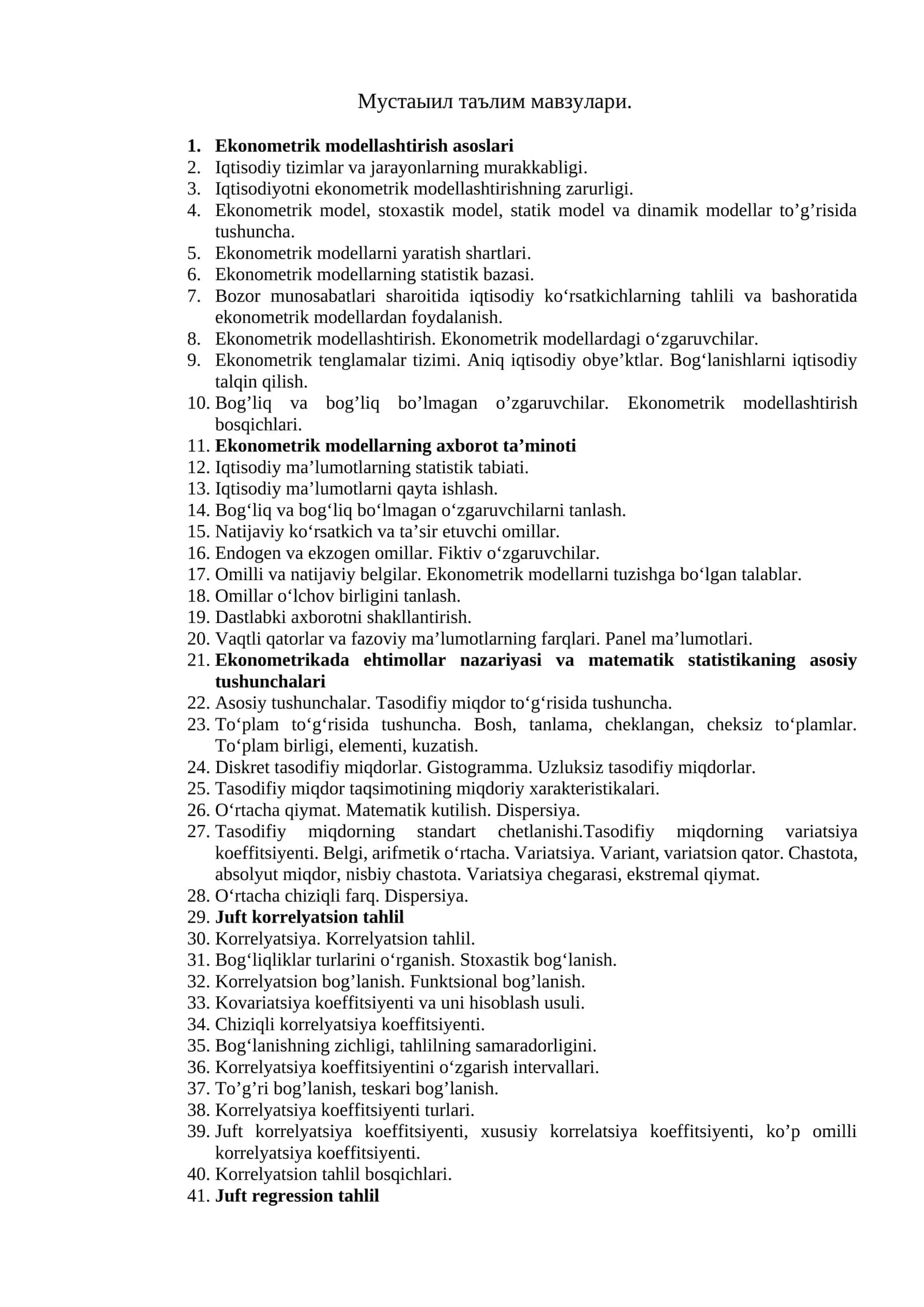 Ekonometrik modellashtirish asoslari