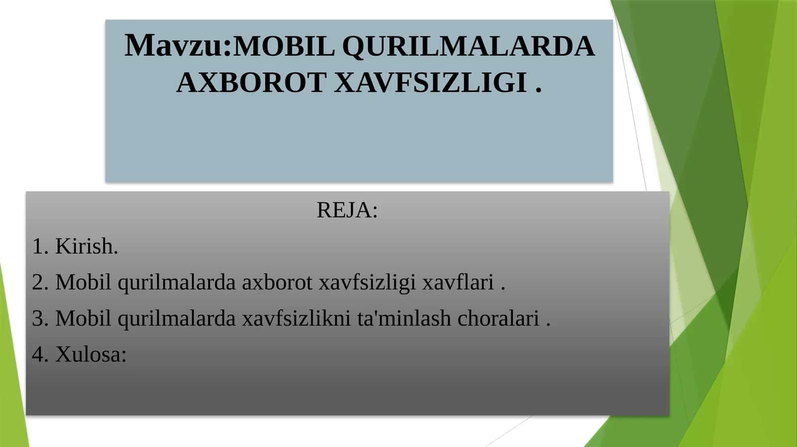 MOBILQURILMALARDA AXBOROT XAVFSIZLIGI
