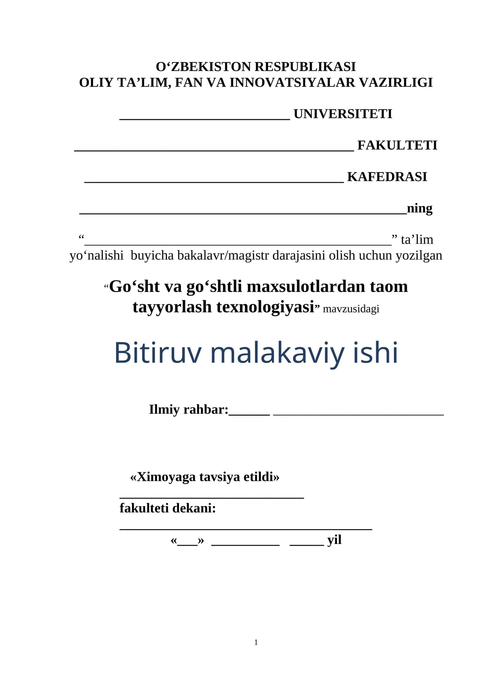 Go‘sht va go‘shtli maxsulotlardan taom tayyorlash texnologiyasi