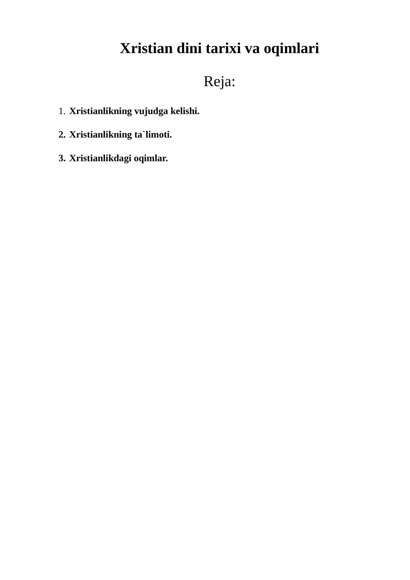 Xristian dini tarixi va oqimlari